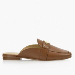Michael Kors Plate Brown Leather‎ Mules Slip On Slides Size 7.5 Gold Hardware